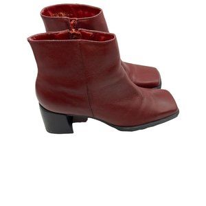 Calico Square Toe Ankle Boots Block Heel Red Women Size 6